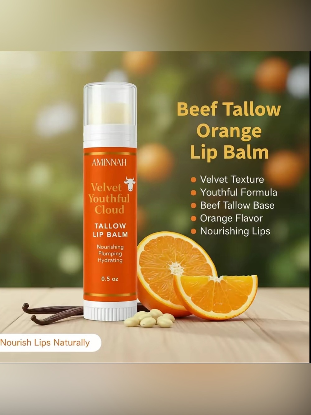 Aminnah Velvet Youthful Cloud Tallow Plumping Lip Balm - Orange Flavor, 0.5 oz - Picture 7 of 10